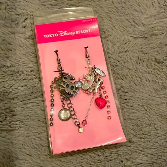 Tokyo Disney Resort skeleton Mickey & Minnie phone hangers / strap set - Picture 1 of 3
